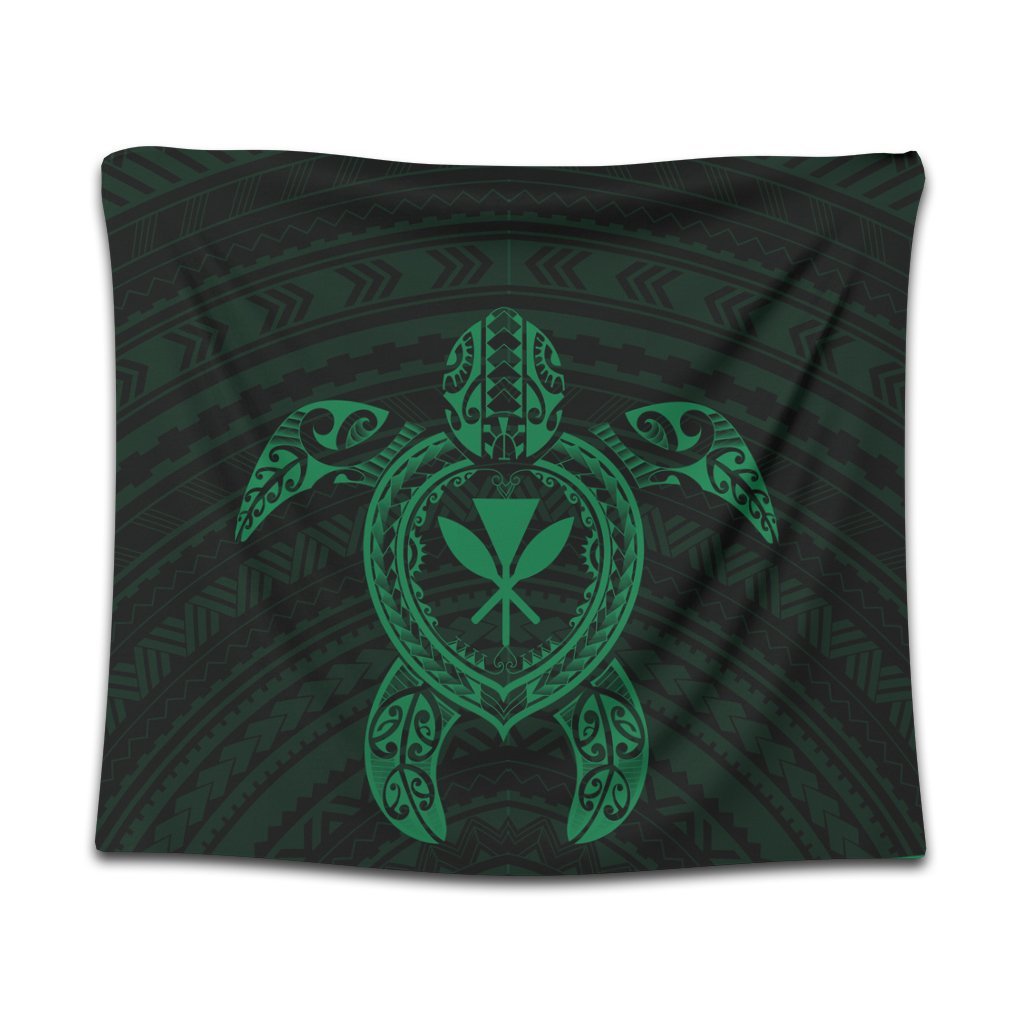 Hawaiian Turtle Kanaka Polynesian Tapestry - Green - AH Wall Tapestry Black - Polynesian Pride