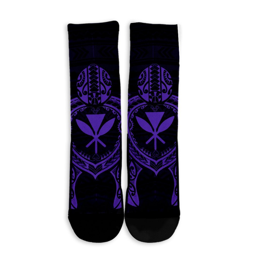 Hawaiian Turtle Kanaka Polynesian Crew Socks - Purple - AH - Polynesian Pride