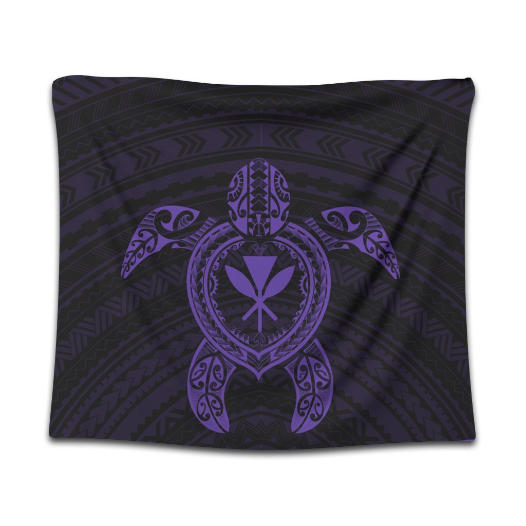 Hawaiian Turtle Kanaka Polynesian Tapestry - Purple - AH Wall Tapestry Black - Polynesian Pride