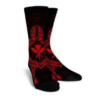 Hawaiian Turtle Kanaka Polynesian Crew Socks - Red - AH - Polynesian Pride