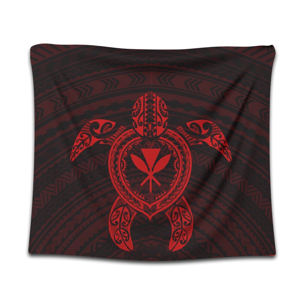 Hawaiian Turtle Kanaka Polynesian Tapestry - Red - AH Wall Tapestry Black - Polynesian Pride
