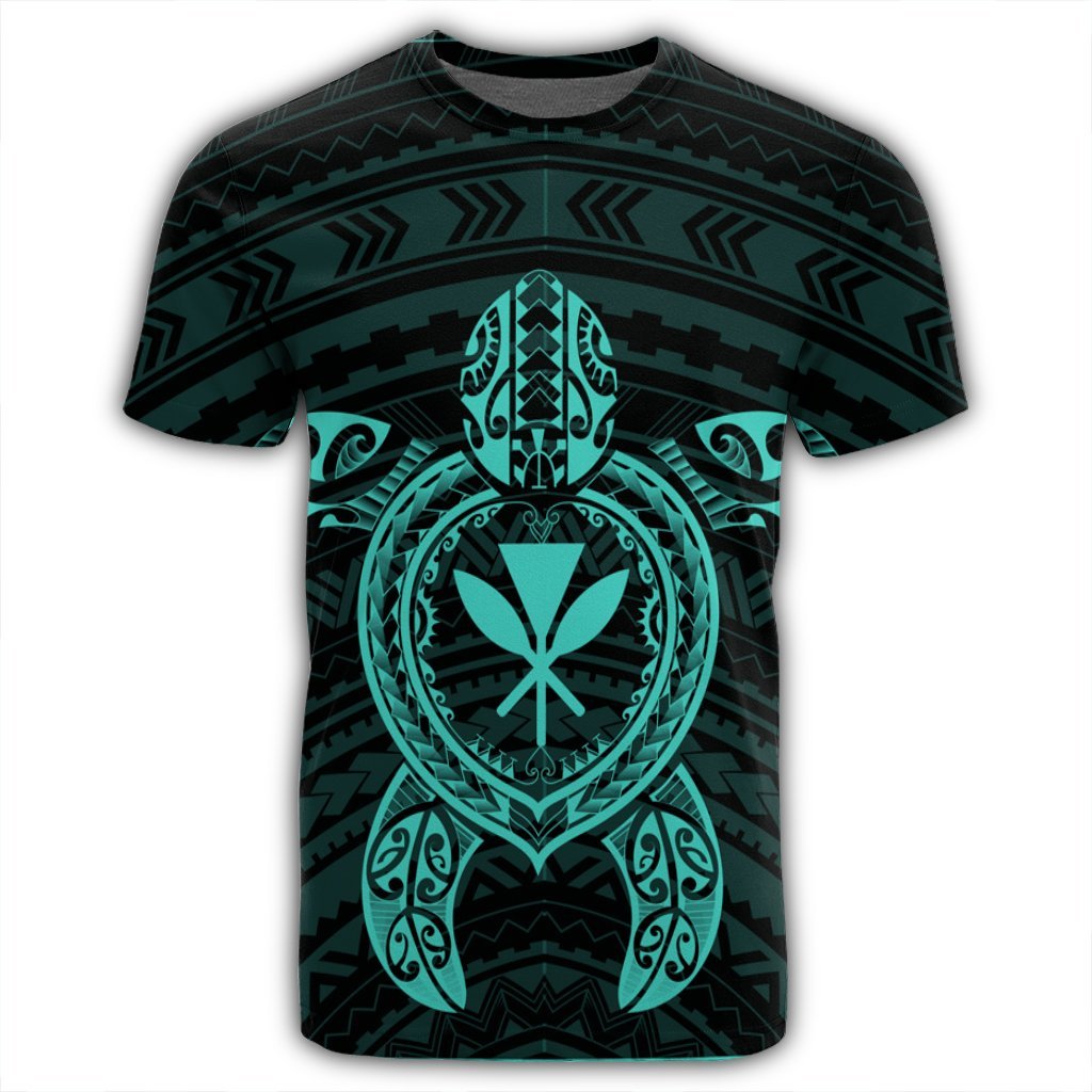 Hawaiian Turtle Kanaka Polynesian T Shirt Turquoise AH - Polynesian Pride
