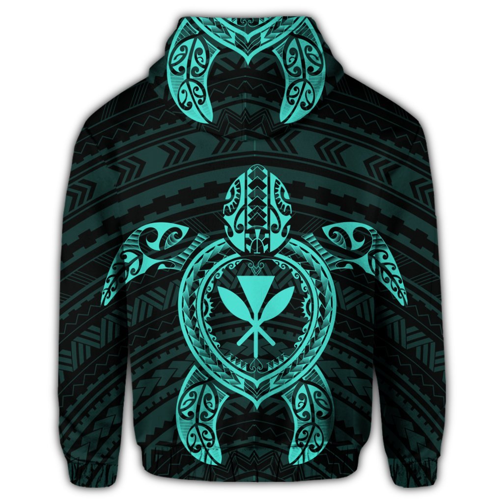 Hawaiian Turtle Kanaka Polynesian Zip Hoodie Turquoise - Polynesian Pride