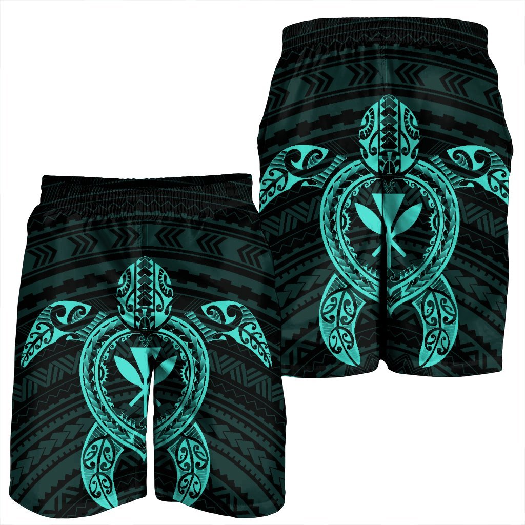 Hawaiian Turtle Kanaka Polynesian Men's Shorts - Turquoise - AH - Polynesian Pride