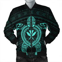 Hawaiian Turtle Kanaka Polynesian Bomber Jacket - Turquoise - AH Black Unisex - Polynesian Pride