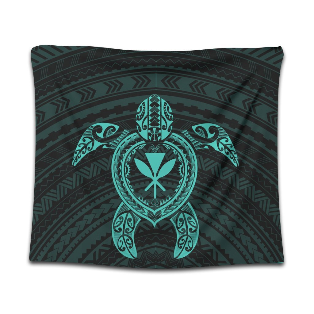 Hawaiian Turtle Kanaka Polynesian Tapestry - Turquoise - AH Wall Tapestry Black - Polynesian Pride