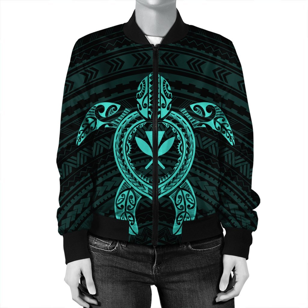 Hawaiian Turtle Kanaka Polynesian Bomber Jacket - Turquoise - AH - Polynesian Pride