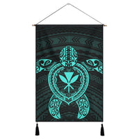 Hawaiian Turtle Kanaka Polynesian Hanging Poster - Turquoise - AH Hanging Poster Cotton And Linen - Polynesian Pride