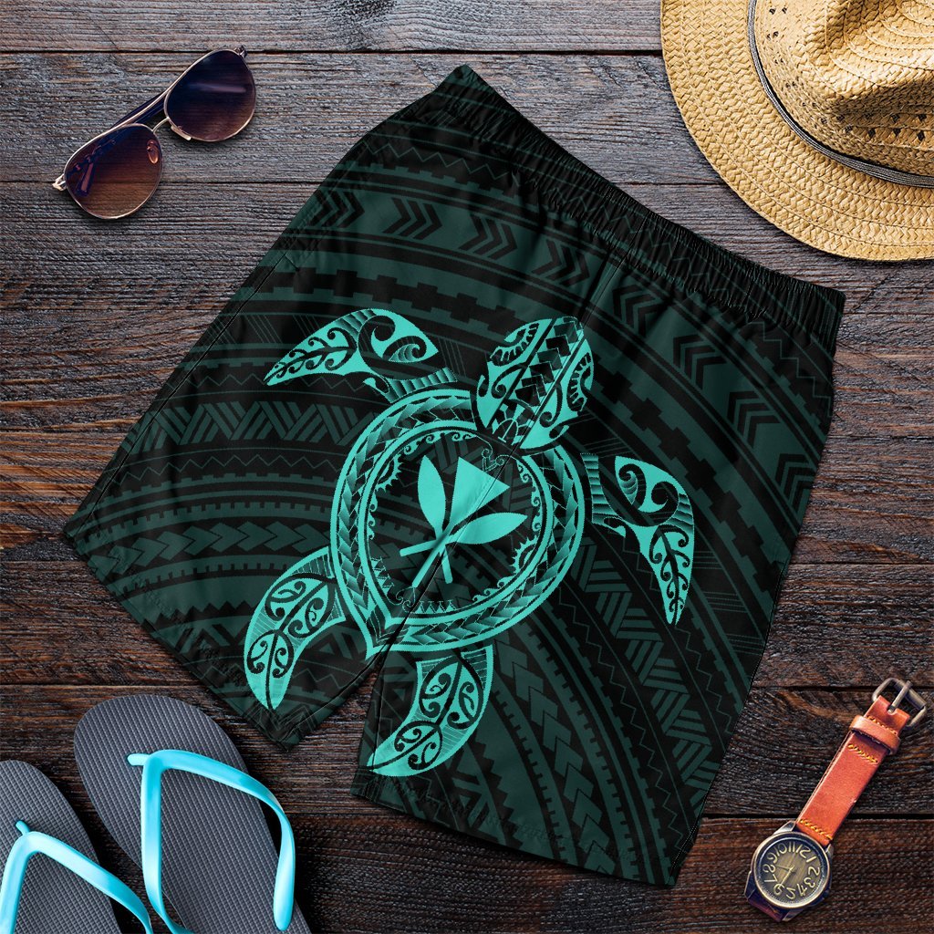 Hawaiian Turtle Kanaka Polynesian Men's Shorts - Turquoise - AH Art - Polynesian Pride