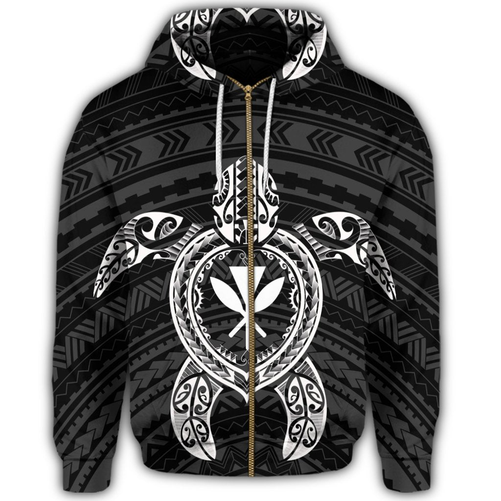 Hawaiian Turtle Kanaka Polynesian Zip Hoodie White - Polynesian Pride