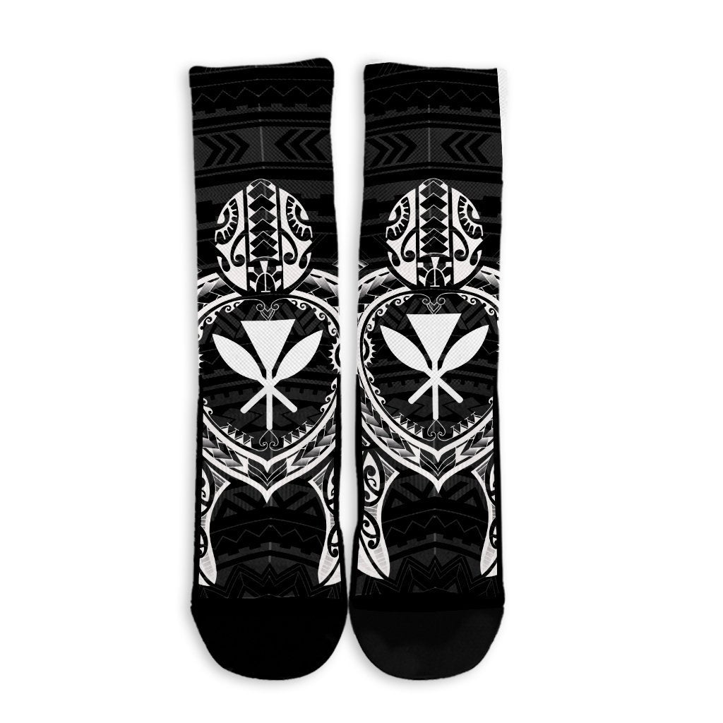 Hawaiian Turtle Kanaka Polynesian Crew Socks - White - AH - Polynesian Pride