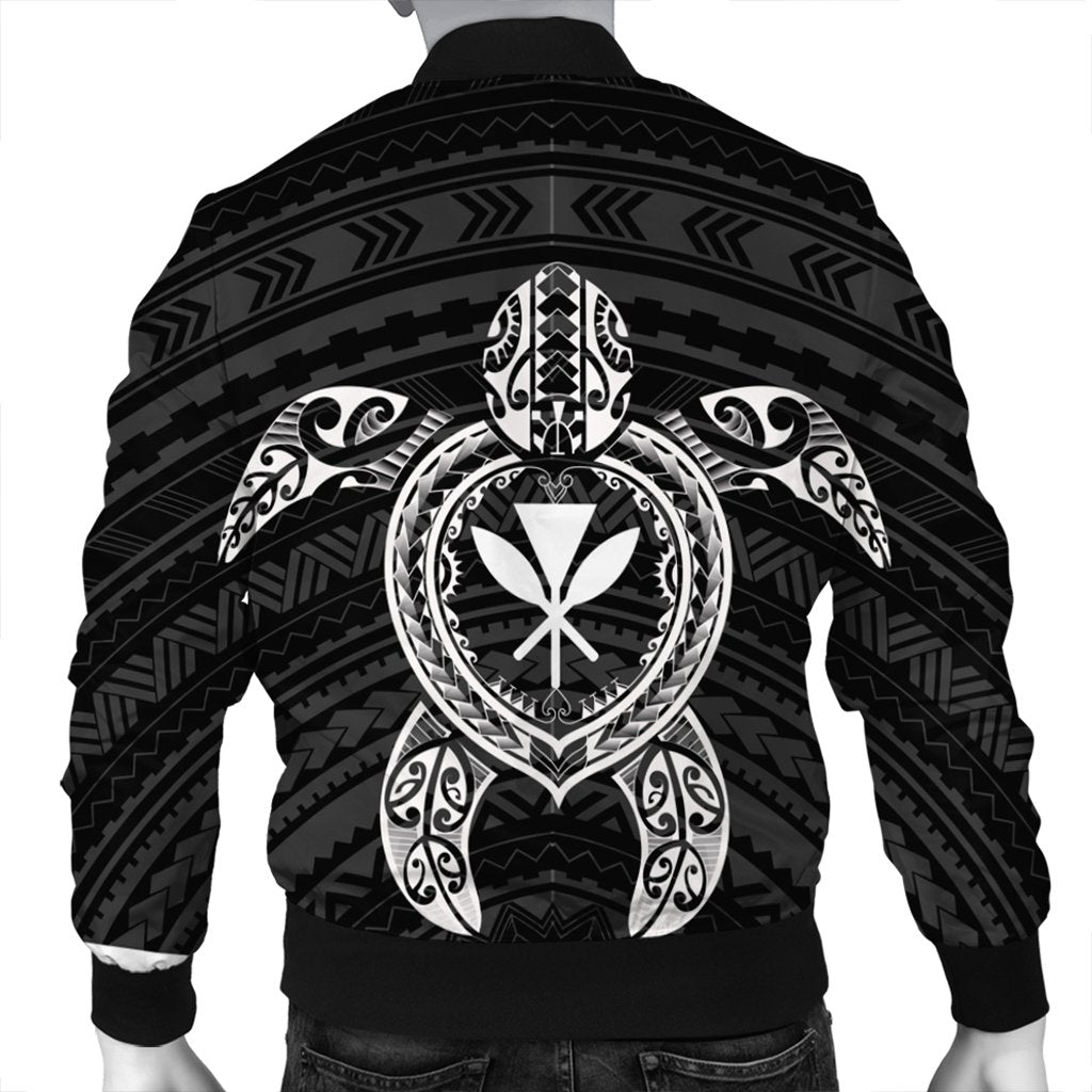 Hawaiian Turtle Kanaka Polynesian Bomber Jacket - White - AH - Polynesian Pride