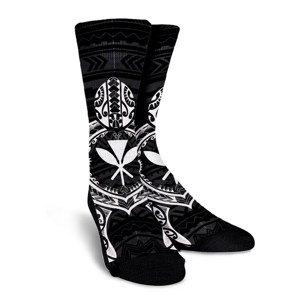 Hawaiian Turtle Kanaka Polynesian Crew Socks - White - AH - Polynesian Pride