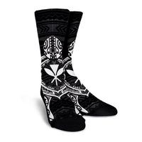 Hawaiian Turtle Kanaka Polynesian Crew Socks - White - AH - Polynesian Pride