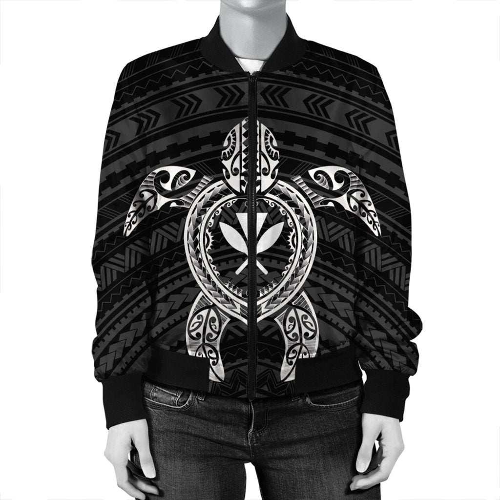 Hawaiian Turtle Kanaka Polynesian Bomber Jacket - White - AH - Polynesian Pride