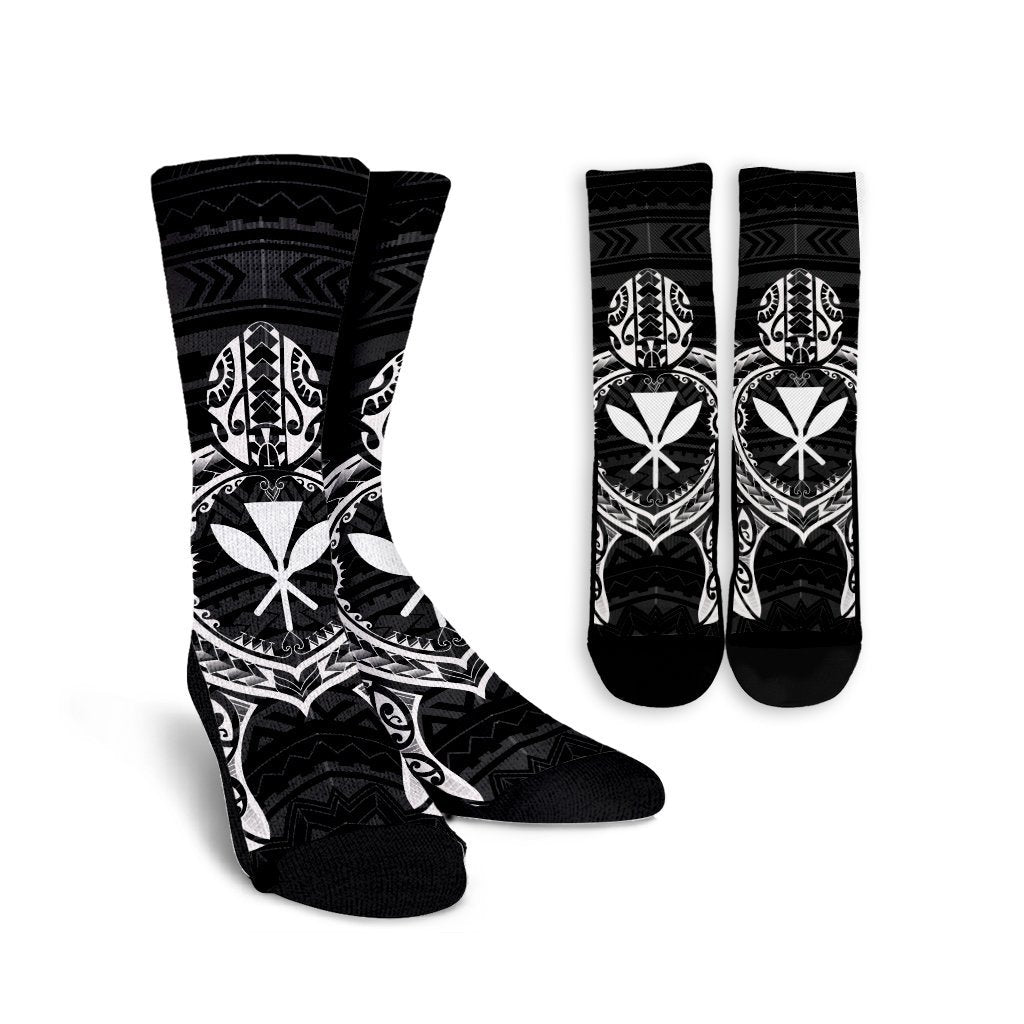 Hawaiian Turtle Kanaka Polynesian Crew Socks - White - AH Crew Socks White - Polynesian Pride