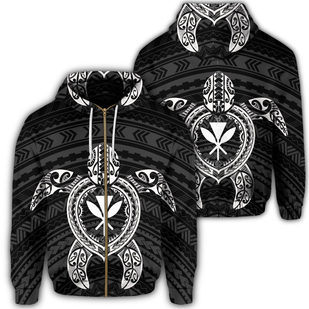 Hawaiian Turtle Kanaka Polynesian Zip Hoodie White Unisex Art - Polynesian Pride
