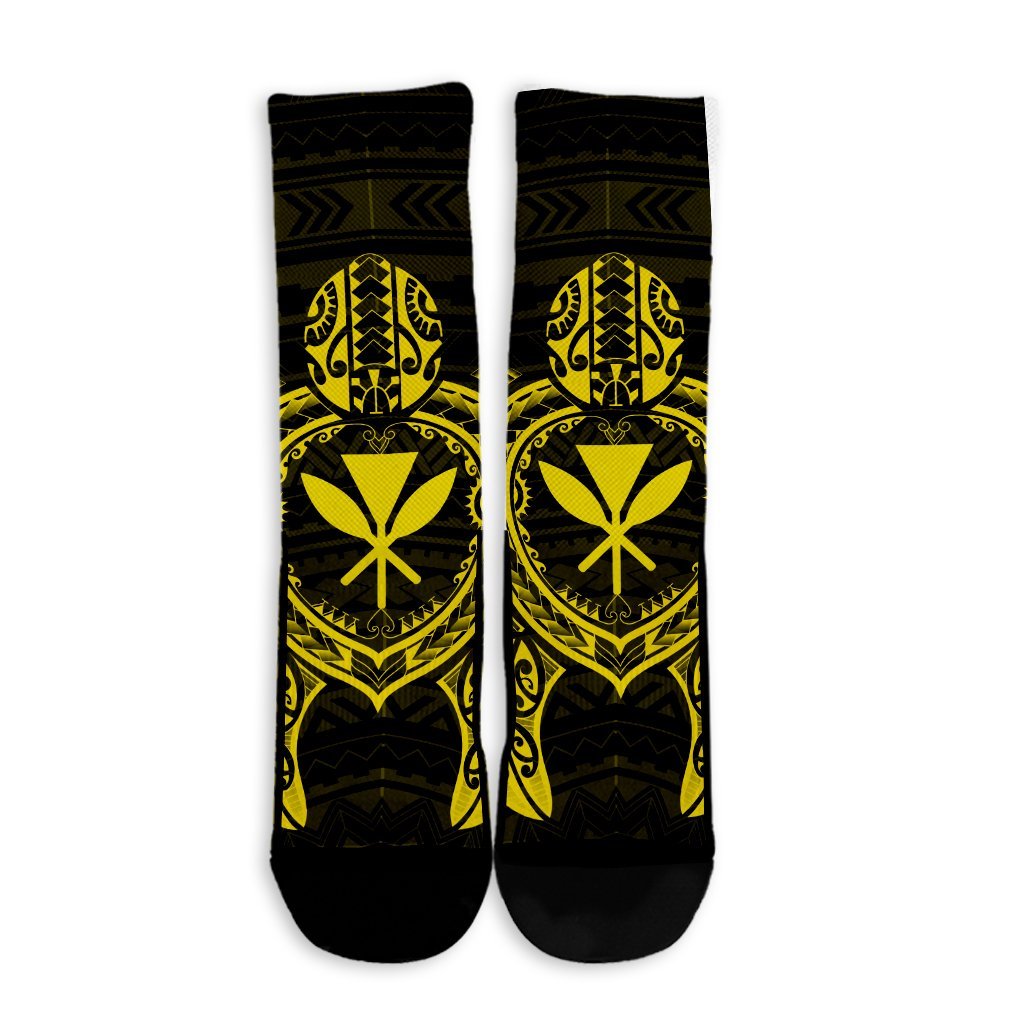 Hawaiian Turtle Kanaka Polynesian Crew Socks - Yellow - AH - Polynesian Pride
