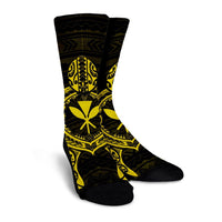 Hawaiian Turtle Kanaka Polynesian Crew Socks - Yellow - AH - Polynesian Pride