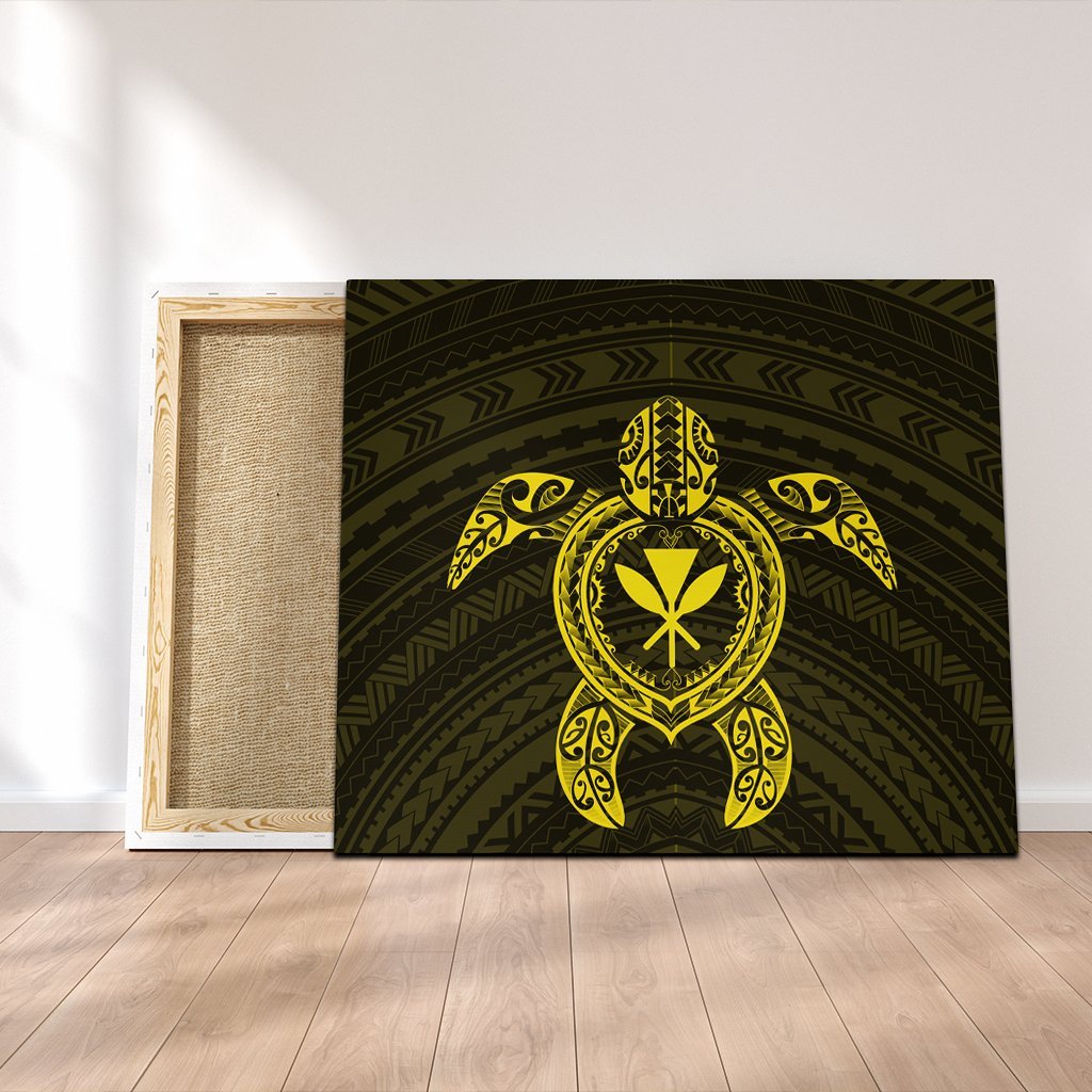 Hawaiian Turtle Kanaka Polynesian Canvas - Yellow - AH Canvas Poly-cotton - Polynesian Pride