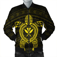 Hawaiian Turtle Kanaka Polynesian Bomber Jacket - Yellow - AH Black Unisex - Polynesian Pride