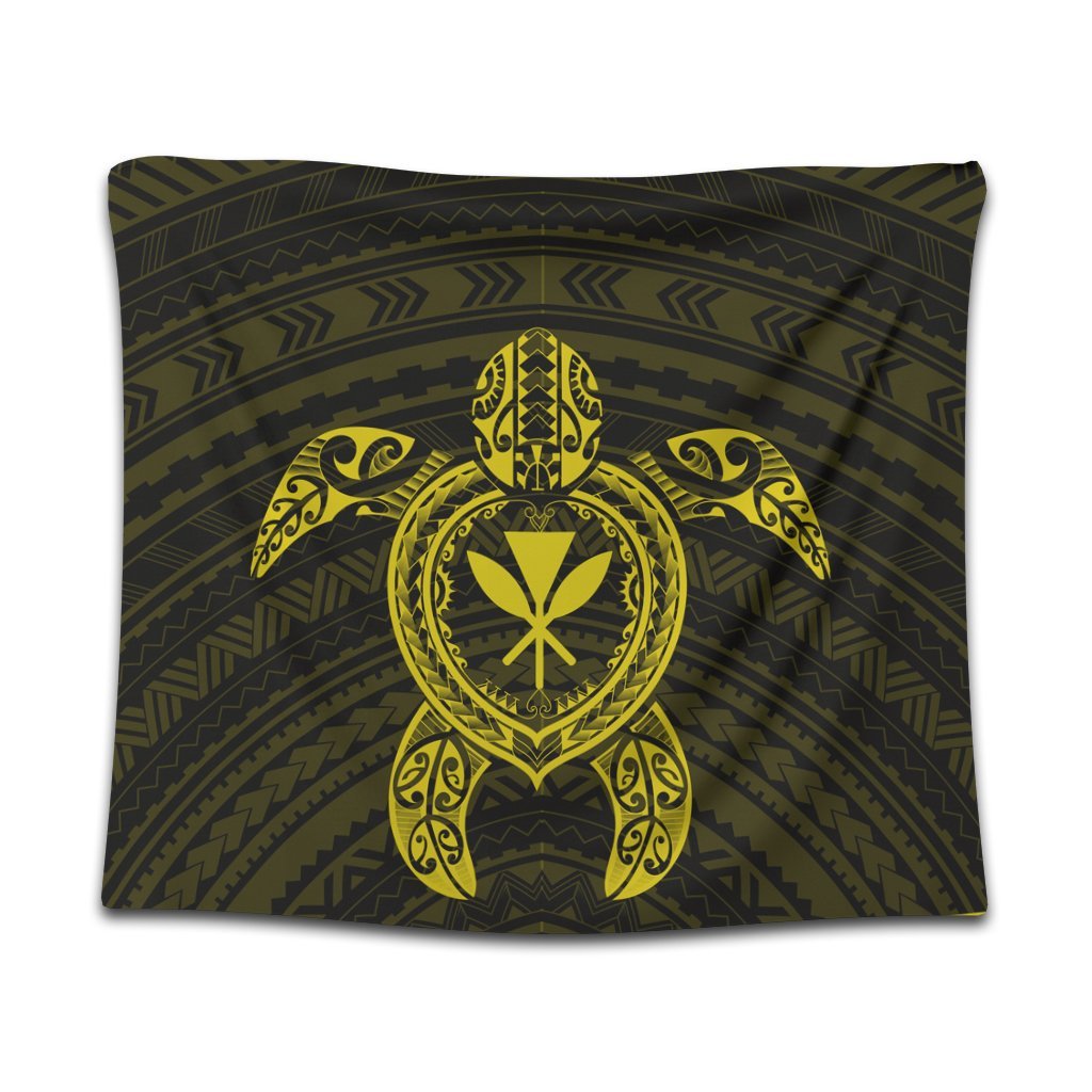 Hawaiian Turtle Kanaka Polynesian Tapestry - Yellow - AH Wall Tapestry Black - Polynesian Pride