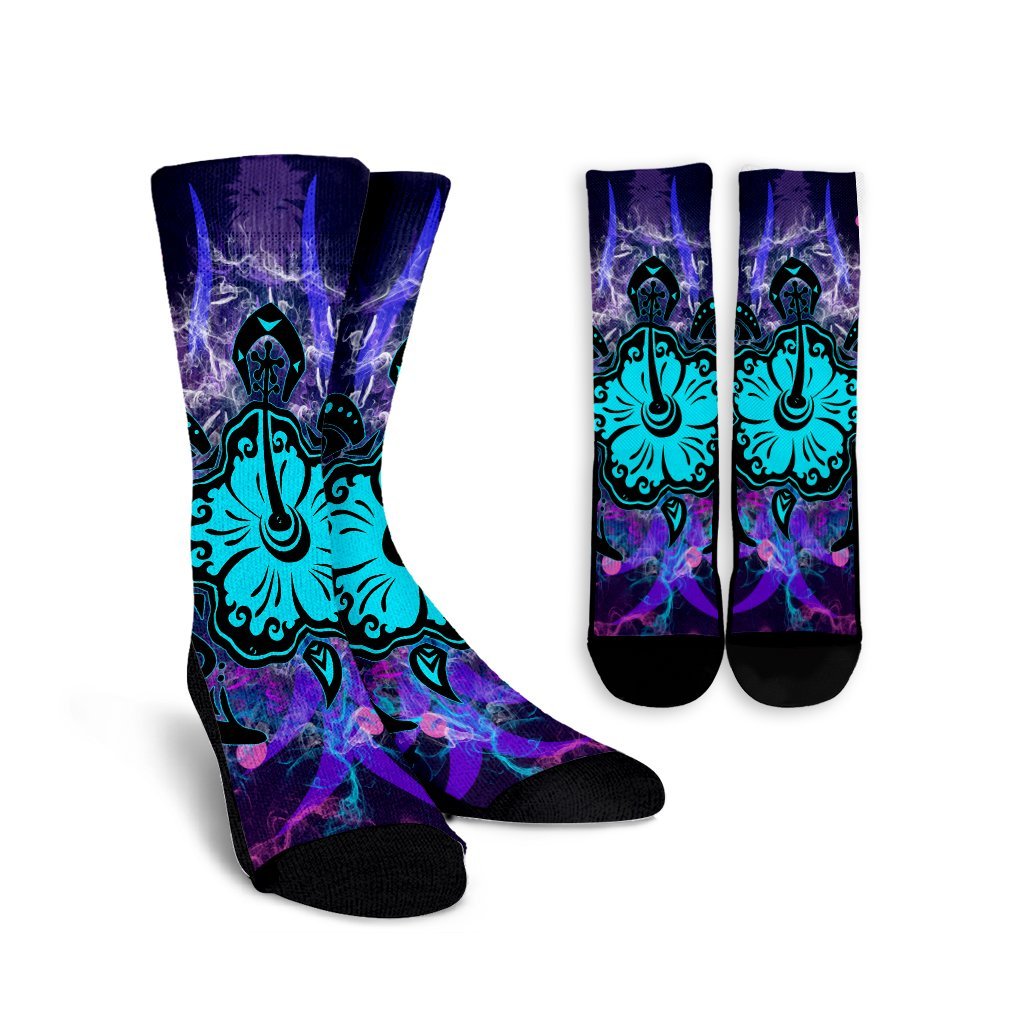 Hawaiian Turtle Mystery Polynesian Crew Socks - AH Crew Socks White - Polynesian Pride