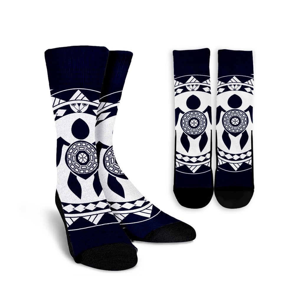 Hawaiian Turtle Pattern Crew Socks - AH Crew Socks White - Polynesian Pride