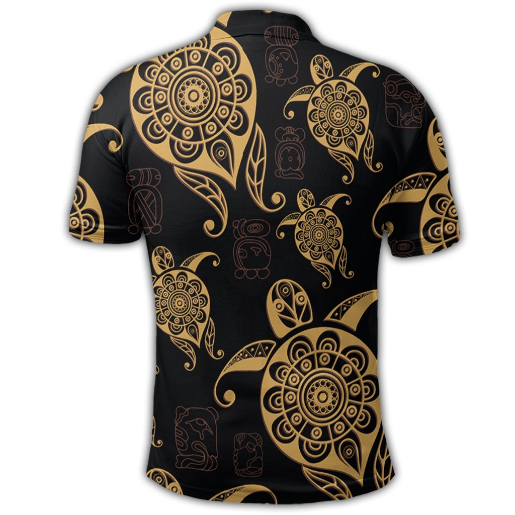 Hawaiian Turtle Pattern Golden Polo Shirt - Polynesian Pride