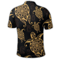 Hawaiian Turtle Pattern Golden Polo Shirt - Polynesian Pride
