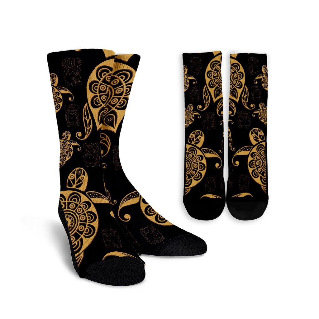 Hawaiian Turtle Pattern Golden Crew Socks - AH Crew Socks White - Polynesian Pride