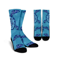 Hawaiian Turtle Plumeria Crew Socks - AH Crew Socks White - Polynesian Pride