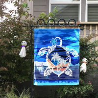 Hawaiian Turtle Plumeria Coconut Tree Polynesian Flag Blue - AH - Polynesian Pride