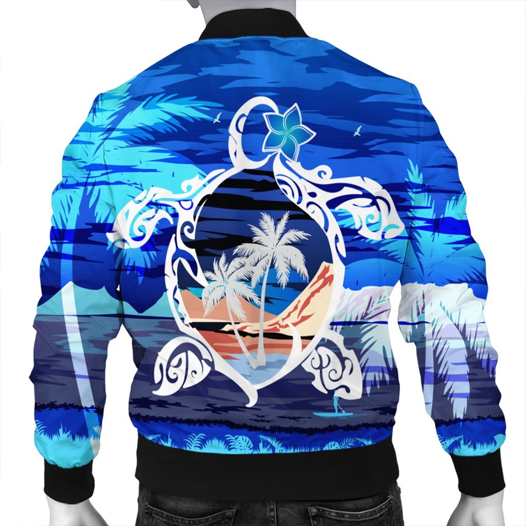 Hawaiian Turtle Plumeria Coconut Tree Polynesian Bomber Jacket Blue - AH - Polynesian Pride