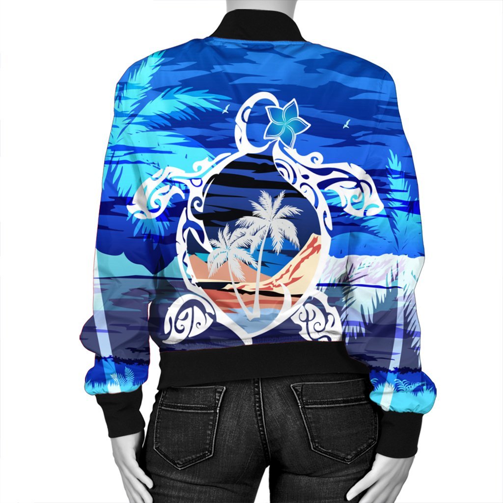 Hawaiian Turtle Plumeria Coconut Tree Polynesian Bomber Jacket Blue - AH - Polynesian Pride