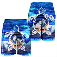 Hawaiian Turtle Plumeria Coconut Tree Polynesian Men's Shorts Blue - AH - Polynesian Pride