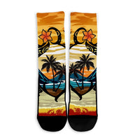 Hawaiian Turtle Plumeria Coconut Tree Polynesian Crew Socks Gold - AH - Polynesian Pride