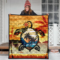 Hawaiian Turtle Plumeria Coconut Tree Polynesian Premium Quilts Gold - AH - Polynesian Pride