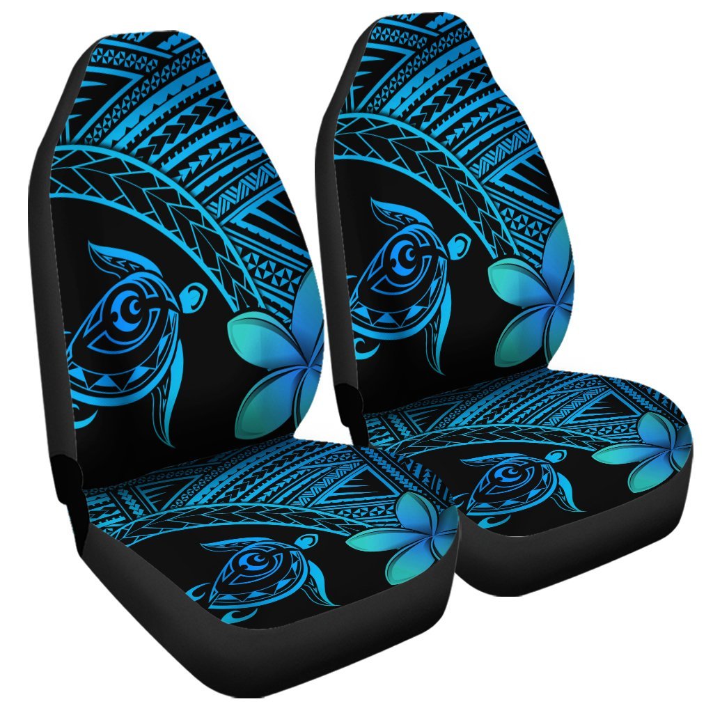 Hawaiian Turtle Plumeria Kakau Polynesian Quilt Car Seat Covers Blue AH One Size Black - Polynesian Pride