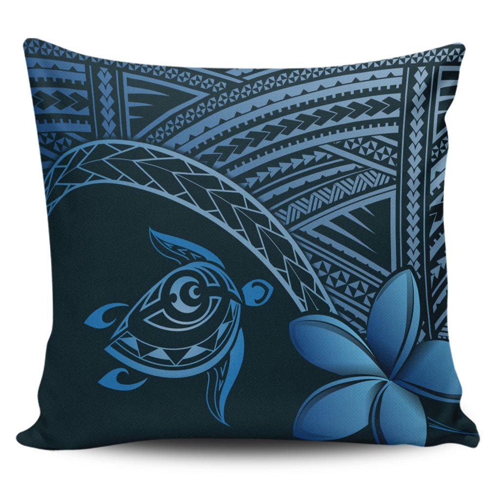 Hawaiian Turtle Plumeria Kakau Polynesian Quilt Pillow Covers Neo Blue AH Pillow Covers Black - Polynesian Pride