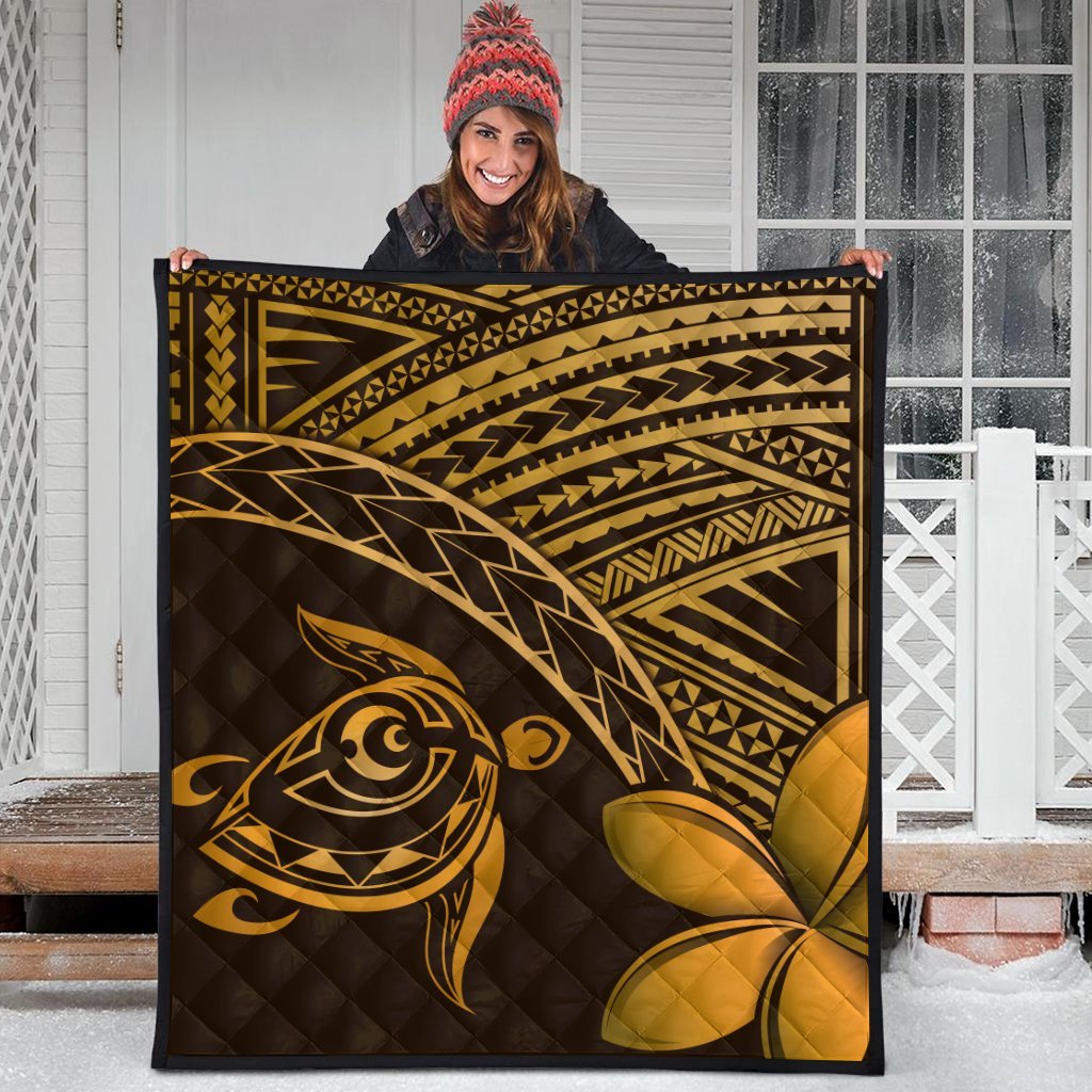 Hawaiian Turtle Plumeria Kakau Polynesian Quilt Premium Quilts Neo Brown AH - Polynesian Pride
