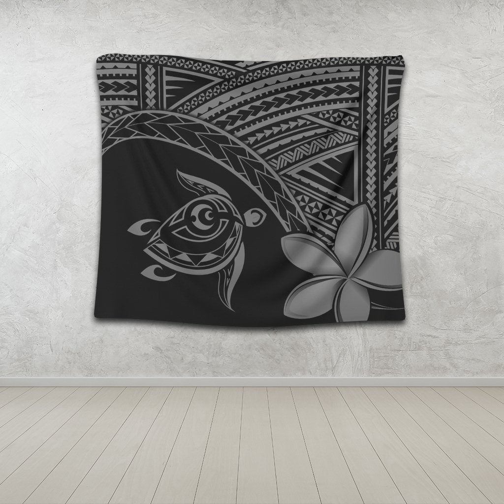 Hawaiian Turtle Plumeria Kakau Polynesian Quilt Tapestry Neo Gray AH - Polynesian Pride