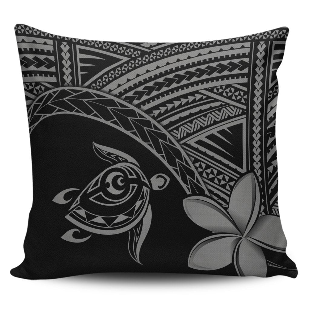 Hawaiian Turtle Plumeria Kakau Polynesian Quilt Pillow Covers Neo Gray AH Pillow Covers Black - Polynesian Pride