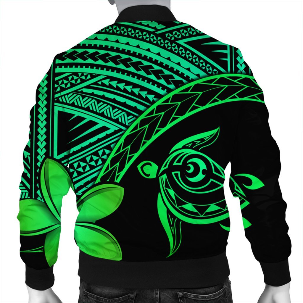 Hawaiian Turtle Plumeria Kakau Polynesian Quilt Bomber Jacket Neo Green AH - Polynesian Pride