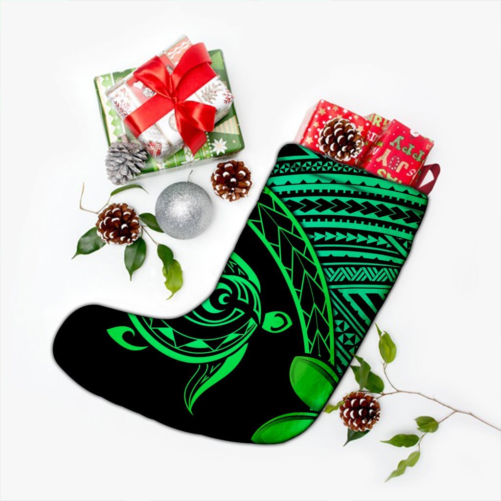 Hawaiian Turtle Plumeria Kakau Polynesian Quilt Christmas Stocking Neo Green AH - Polynesian Pride