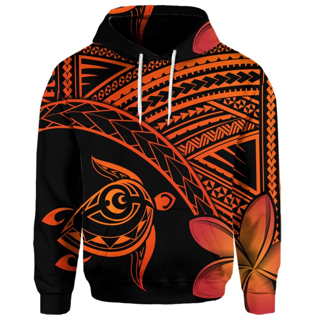 Custom Hawaiian Turtle Plumeria Kakau Polynesian Quilt Hoodie Neo Orange - Polynesian Pride