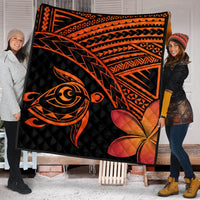 Hawaiian Turtle Plumeria Kakau Polynesian Quilt Premium Quilts Neo Orange AH - Polynesian Pride