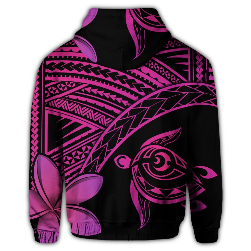 Hawaiian Turtle Plumeria Kakau Polynesian Quilt Zip Hoodie Neo Pink - Polynesian Pride