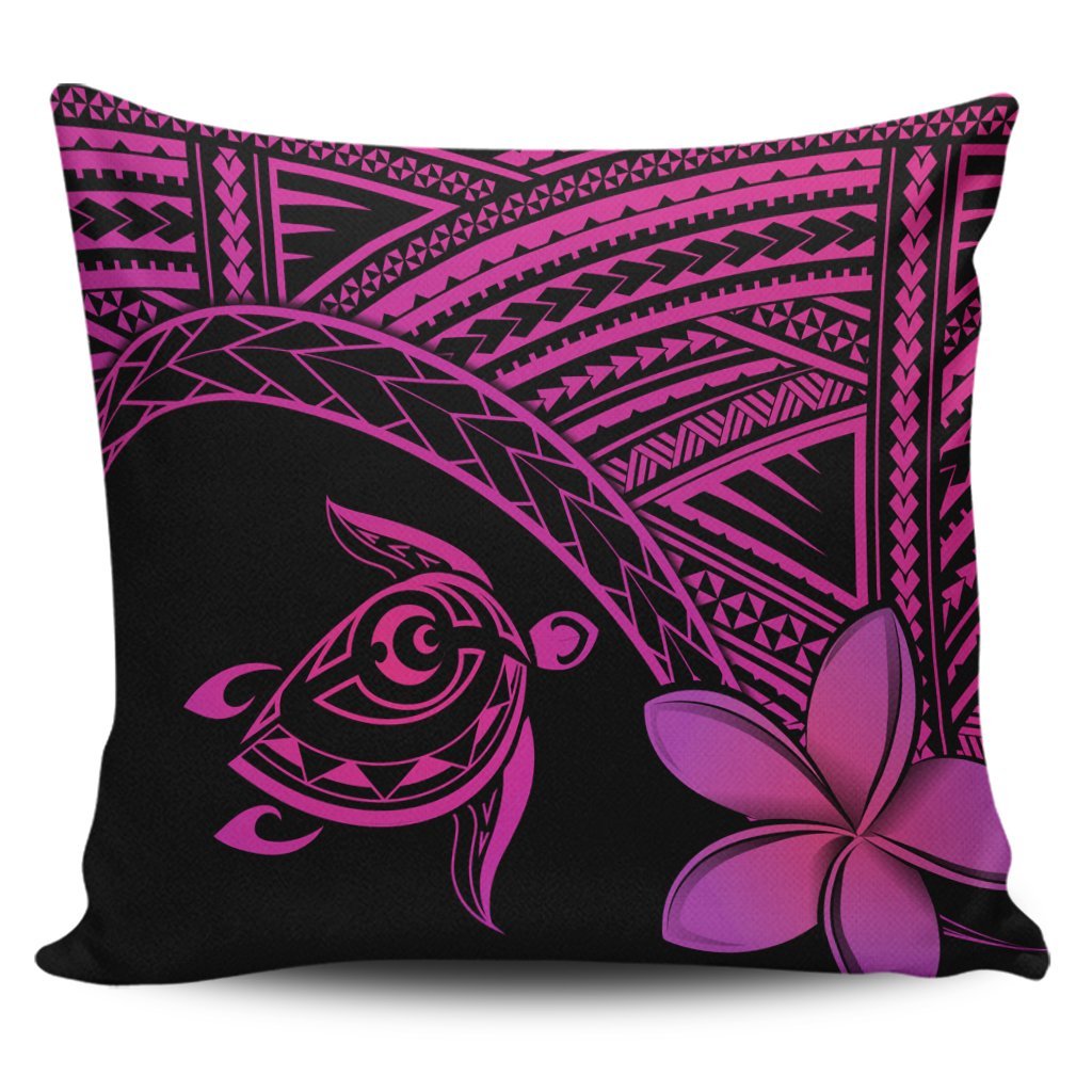 Hawaiian Turtle Plumeria Kakau Polynesian Quilt Pillow Covers Neo Pink AH Pillow Covers Black - Polynesian Pride