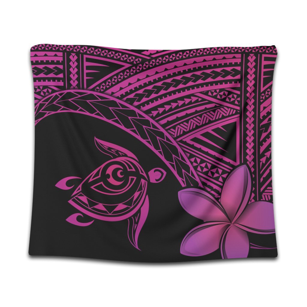Hawaiian Turtle Plumeria Kakau Polynesian Quilt Tapestry Neo Pink AH Wall Tapestry Black - Polynesian Pride